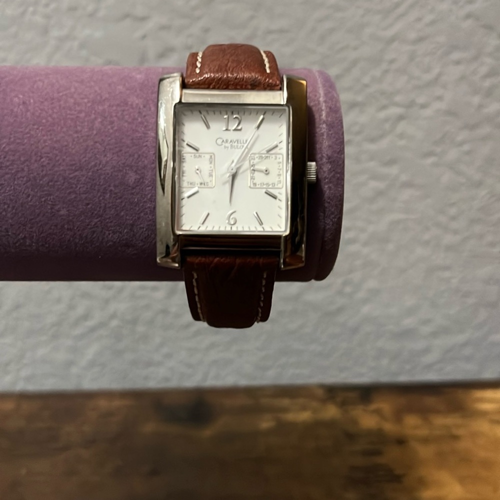 Bulova Caravelle Men's Brown Leather Watch, Great condition/ New Battery